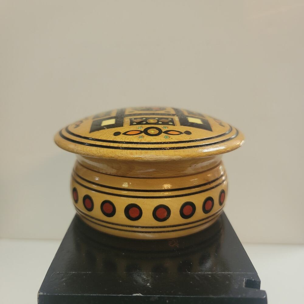 Handcrafted Wooden Jewelry Box w/ lid Handmade Mosaic Box round wooden jewelry